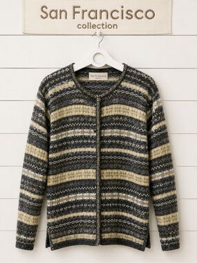 SAN FRANCISCO COLLECTION Vintage Striped Cardigan – Gray & Yellow – M